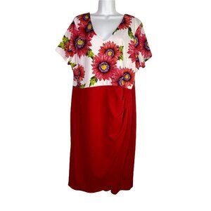 Miss Kim Womens Sheath Dress White Red Floral Stretch Short Sleeve Plus 3XL New‎